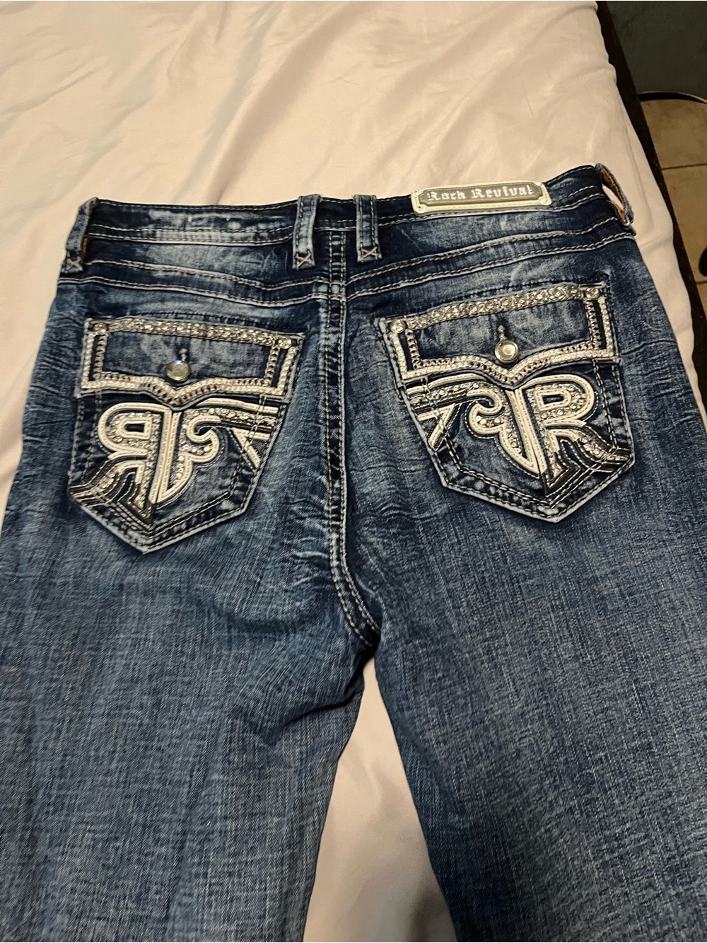 Rock Revival Women's Dark Blue Bootcut Jeans with Embroidered Back Pockets
